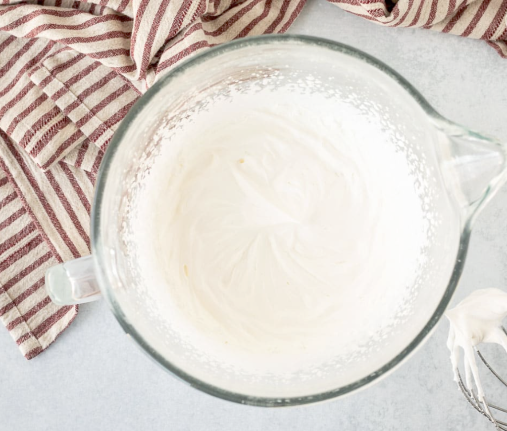 whipped cream in a mixing bowl